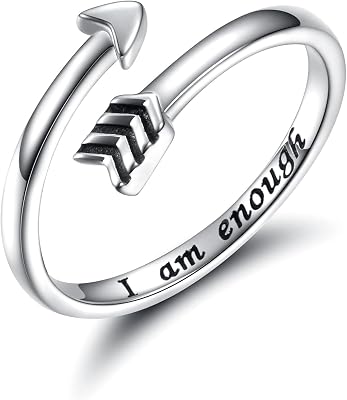 I am Enough Strong Inspirational Message Arrow Rings 925 Sterling Silver Sizeable Quote Wrap Ring Encouragement Jewelry for Women