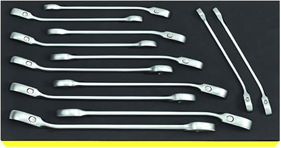 Stahlwille 96830649 Combination Ratcheting Spanner Set, 12 Pieces, Size Range 8mm to 19mm, Open-Ratch Design, in TCS Safety Inlays 175x350x45mm, Lightweight and Durable, Made in Germany