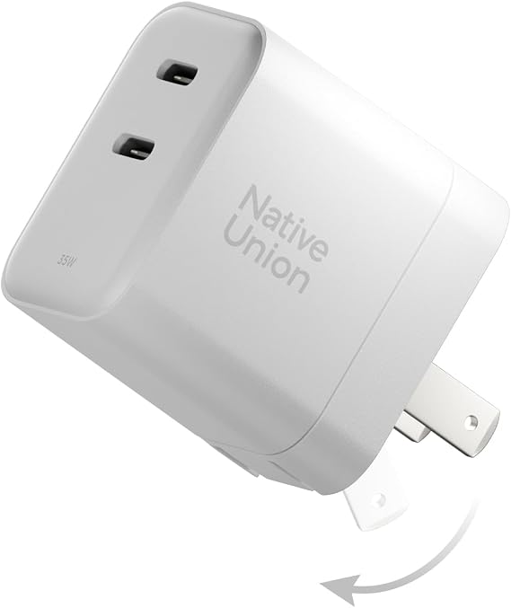 Native Union Fast GaN Charger PD 35W Ultra-Compact Power Delivery Enabled USB-C Charger Up to 35W for MacBook Air, iPads, iPhones & More (White)