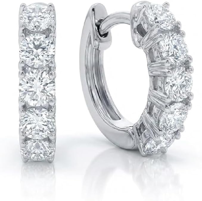 3/4-5 CTW Certified Diamond Huggie Earrings | 14K Yellow & White Gold | Premium GH Color VS - SI Clarity Diamonds | Certified by Gemologists
