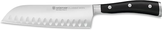 WUSTHOF Classic IKON 7" Hollow Edge Santoku Knife, Black