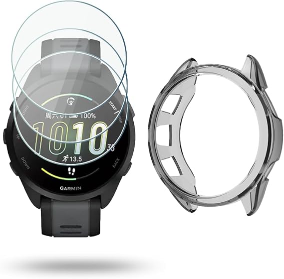 Watch Screen Protector Compatible for Garmin Forerunner 165, Tempered Glass Film Anti Scratch High Definition Full Coverage and Soft TPU Protective Case