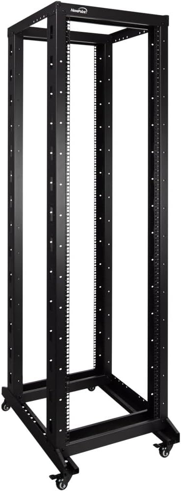 NavePoint 42U 4 Post Server Rack Open Frame Rack for 19 Inch Equipment, Adjustable Depth 4-Post Network Rack with Casters Wheels, 42U Server Rack 881lbs Capacity, Black