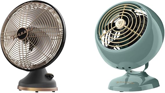 Vornado Silver Swan Alchemy Oscillating Vintage Fan, Gunmetal, Medium and Vornado VFAN Mini Classic Personal Vintage Air Circulator Fan, Green