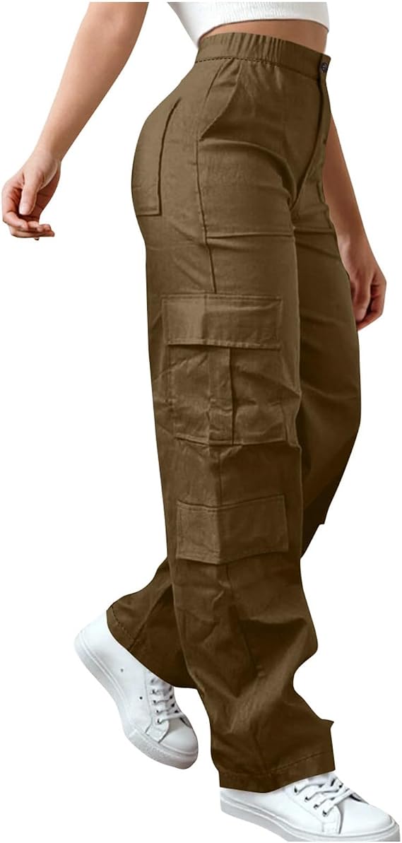 Cargo Pants for Women High Waisted Hiking Pants Baggy Stretchy Wide Leg Y2K Streetwear with 6 Pockets