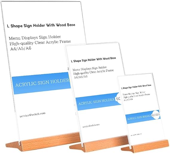 Acrylic Sign Holder Wood Base (L Shape A4 210297mm/8.2711.69 inches)