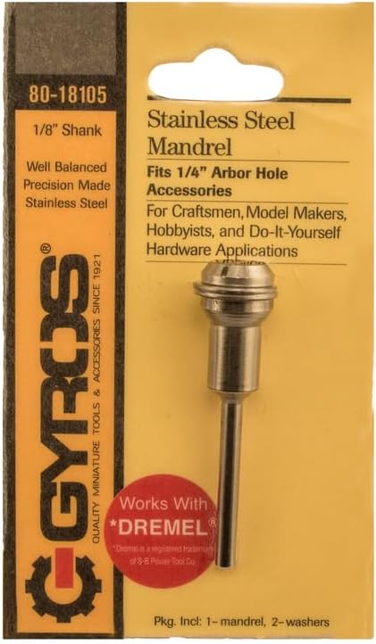 Gyros 80-18105 Mandrel, 1/8" Shank - Stainless Steel, Fits 1/4" Arbor Holes. for Dremel Type Tools
