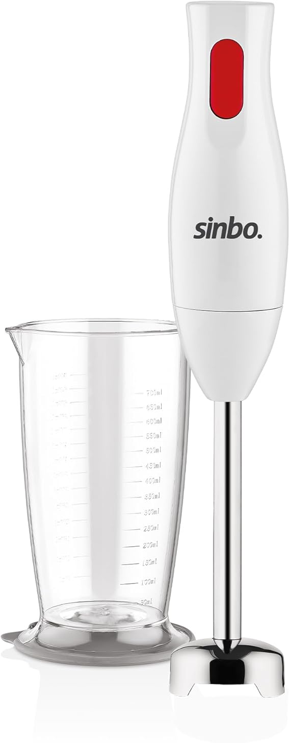 Sinbo SHB-3102 El Blenderi Çubuk Blender, Paslanmaz Çelik Uç, Ölçü Kabı Dahil, Çorba Sos Püre Smoothie Hazırlama, Ergonomik Tutuş, Beyaz
