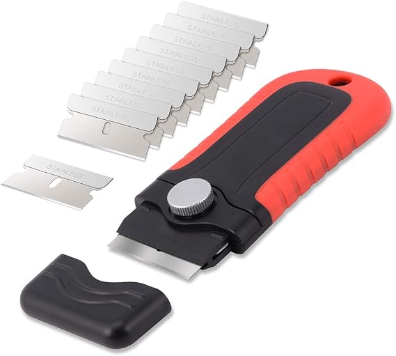 Gomake Razor Blade Scraper Tool, Windows, Glass Stovetop Paint Scraper | 10PCS Stainless Steel Blades Bulit-in Blade Storage Container, Removing Paint, Adhesive, Stickers, Labels, Decal,Grease