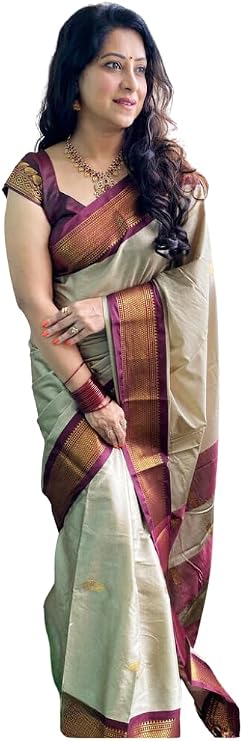 SGF11 Women's Kanjivaram Soft Silk Saree With Blouse Piece (Cream Brown) 6.3metres