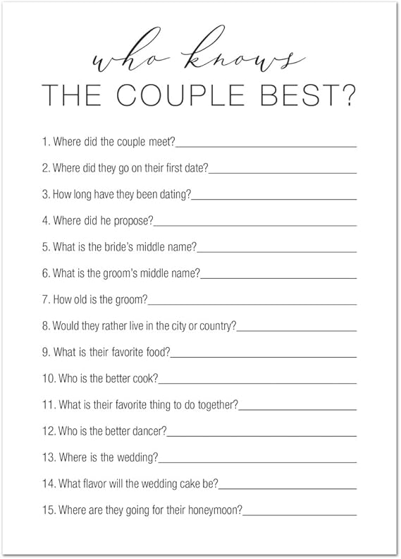 24 Minimalist Bridal Shower Game - Who Knows The Couple Best