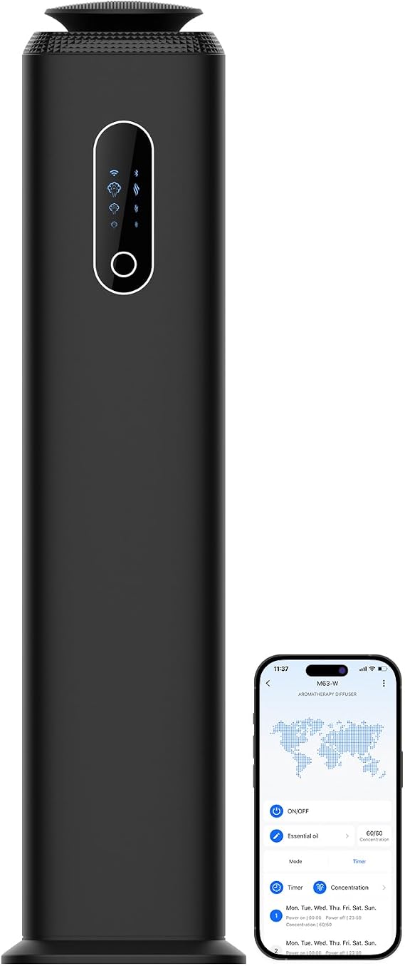 Hotel Scent Diffuser Cover 10000 Sq.Ft, Scent Air Machine for Home & Office | Floor-Standing Hotel Collection Scent Diffuser, Wi-Fi Control, Essential Oil Cold Air Diffuser for Large Room,1000mL (Black)