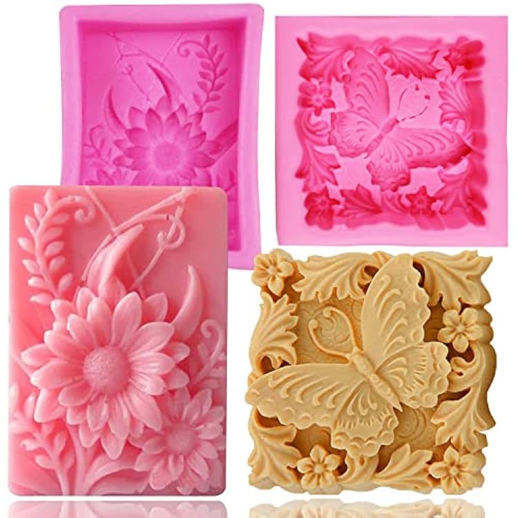 Silicone Soap Molds, AIDOIT 2 Pack Butterfly Flower Soap Molds 3D Floral Silicone Molds for Handmade Soaps DIY Candles Chocolates Biscuits Cakes Muffins Art Crafts