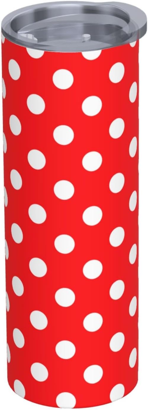 20oz Insulated Stainless Steel Tumbler Mug | Red White Polka Dot Cup with Lid and Straw | Hot and cold insulation |Gifts for Men Women Teens