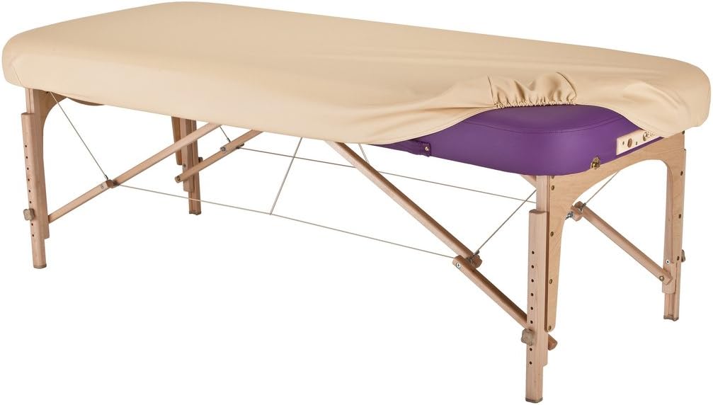 EARTHLITE Masaj Masası Koruma Kılıfı,%100 PU Malzeme, Gömme Çarşaf Tipi, Yuvarlak ve Kare Köşeli Masalara Uyumlu, 71-81 cm Genişlik, Marie Bej