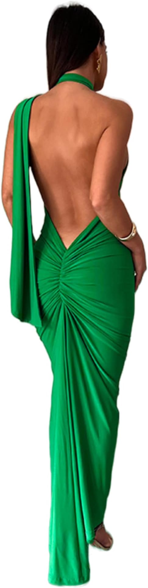 ZGMYC Women's Sexy One Shoulder Backless Maxi Dress Elegant Sleeveless Ruched Evening Dress Long Gown Cocktail Party Dress