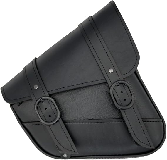 Black Synthetic Leather Black Jack Motorcycle Swingarm Bag for Sportster/Dual Shock Models - Black Buckle - Made in USA By Willie & Max [59778-05]