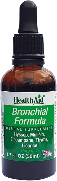 HealthAid Bronchial Formula, 1.7 oz, Herbal Respiratory Support with Hyssop, Mullein, Elcampagne, Thyme, and Licorice
