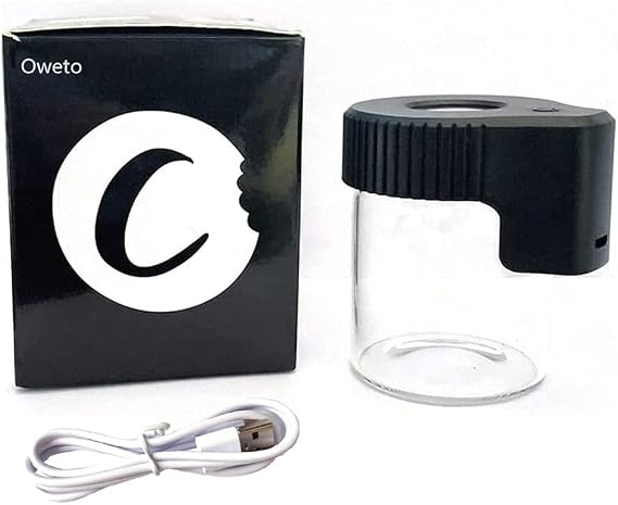 Led Transparent Glass Seal Storage Jar, Light-Up Magnifying Ornamental Glass Bottle (Black)