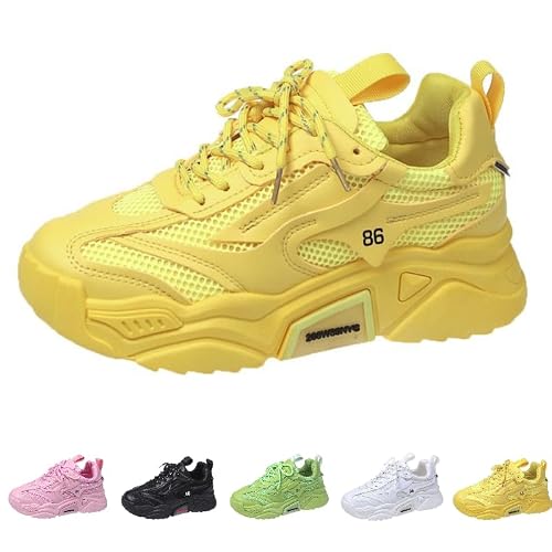 Womens Chunky Dad Sneakers - Candy Color Lace-Up Casual Shoes,Breathable Mesh Fabric,Platform Fashion Sneakers,Comfortable Walking Shoes