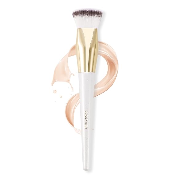 ENZO KEN Square Foundation Brush for Liquid Makeup, Flat Foundation Brush, Flat Top Liquid Foundation Brushes, Foundation Makeup Brush, Cream Contour Brush for Cream Makeup. (White, 160-4E)