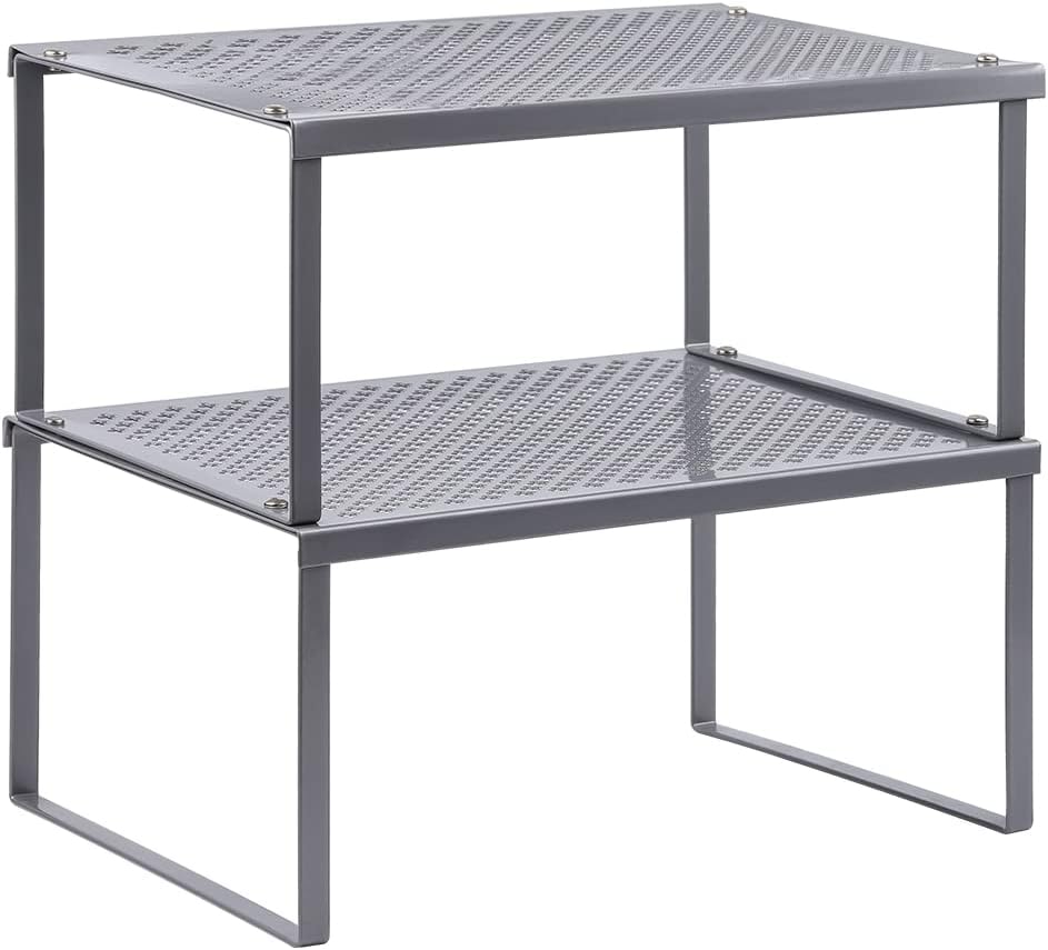 NEX Kitchen Shelf Organizer for Counter Cupboard Pantry, Set of 2 Cabinet Shelf Organizer Spice Rack, Stackable, Metal, Silver