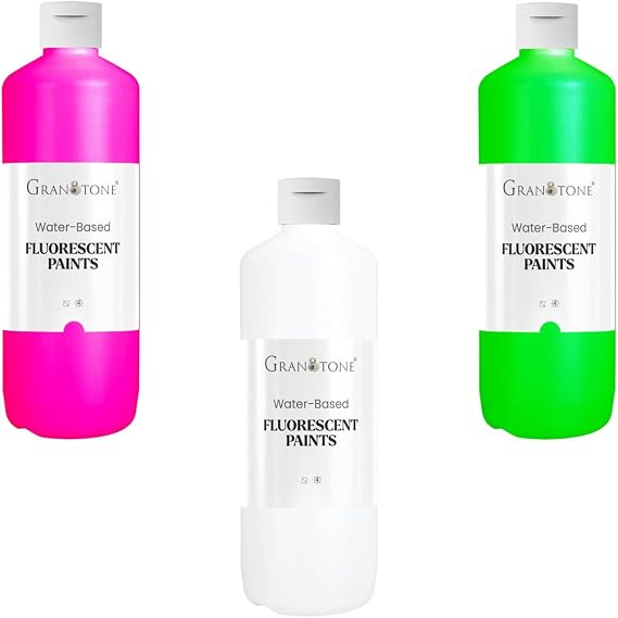 GRANOTONE Neon Fluorescent Acrylic Paint Pack of 3 | Glows in Black Light | Non-Toxic & Vibrant Paint Set | Ideal for Art, Crafts, Hobbyists | 32 oz Each