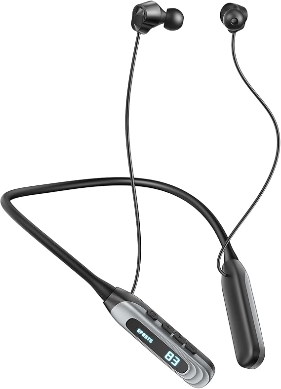 MZYML Neckband Bluetooth Headphones 5.4, IPX5 Waterproof Sports Earbuds with Mic, 80H Playtime 1000H Standby, LED Power Display, Magnetic in-Ear Headset for Running Workout Gym (Black)