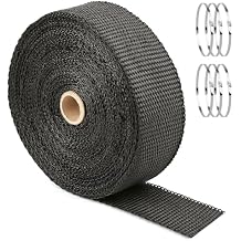 Exhaust Heat Wrap Roll, 2" x 50' Fiberglass Heat Shield Tape, Black Header Wrap with 6 pcs Stainless Ties for Motorcycle Car Truck Exhaust Pipes