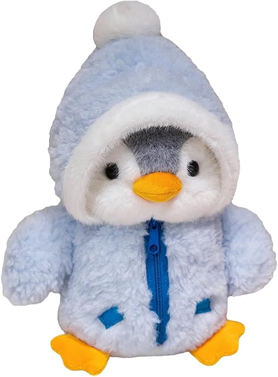 8Inch Penguin Stuffed Animal with Winter Coat, Stuffed Penguin Plushie Toys, Birthday Xmas Gift for Kids (Blue)