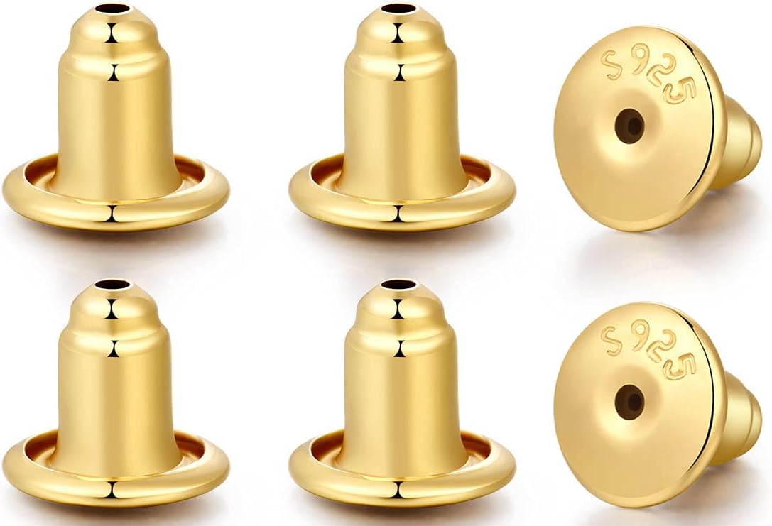 3 Pairs Earring Backs for Studs Secure,925 Sterling Silver Earrings Backs Replacements,Hypoallergenic Earring Backs Safely Locking Earring Backs for Studs Gold