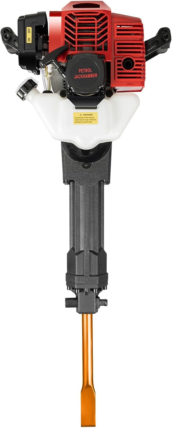 Gas Powered Jack Hammer Concrete Breaker, Single Cylinder 2 Stroke Heavy Duty Concrete Breaker Tools 52CC Gasoline Concrete Breaker Hammer Powerful Demolition Jack Hammer Gas 44mm, With 2 Chisel