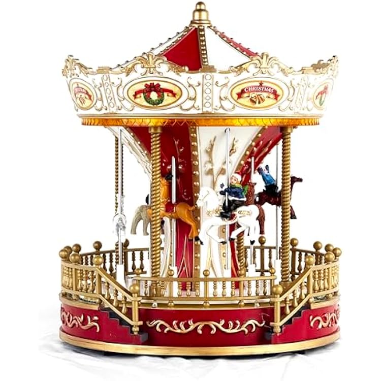 allgala Christmas Carousel Crafted Polyresin Like Christmas Village House Collectable Figurine with USB and Battery Dual Power Source-Carousel-XH93422