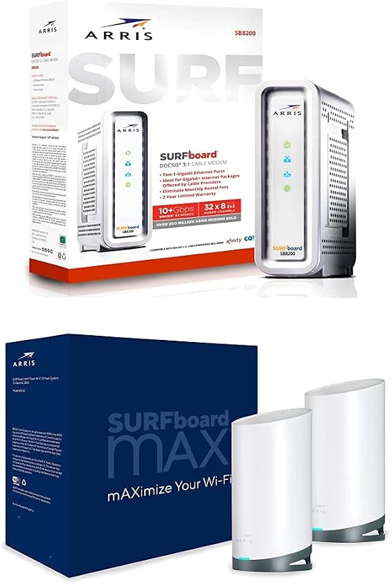 ARRIS Surfboard SB8200 DOCSIS 3.1 Modem and DC4S AC3800 WiFi 5 Mesh Tri-Band Router System