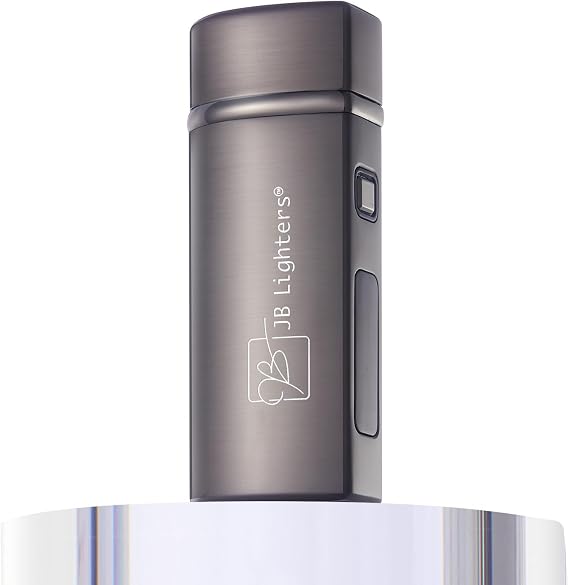 JB Lighter Gray - Flame Butane Torch Lighter- Wind Resistant Adjustable Jet Flames. Refillable Gas. One Touch Ignition. Backlit Butane Window.