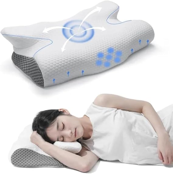 Boyun Desteği için Ultra Fıtık Ağrı Giderici Soğutma Yastığı, Ayarlanabilir Servikal Yastık Rahat Uyku, icin Ergonomik Konforlu Hafızalı Köpük Yastıklar Kırışık giderici (BEYAZSİYAH) (Gri Beyaz)