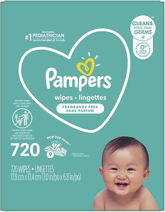 Pampers Baby Wipes Complete Clean Unscented 9X Pop-Top 720 Count