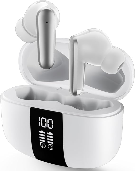 App1e AIRP0Ds Pro Alternative Wireless Ear Buds, Studio-Quality, Deep Bass, Enhanced Audio Clarity, Bluetooth 5.4 Earbuds, ENC Noise Cancelling Call, Secure Fit Memory Foam Tips, IPX6 Waterproof(White