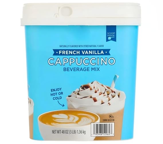 French Vanilla Cappuccino Beverage Mix, Arabica Coffee, 48 oz, 54 Servings, Hot or Cold