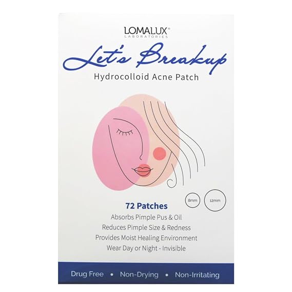 Loma Lux Let's Break Up Hydrocolloid Acne Patches, Invisible, 72 Ct