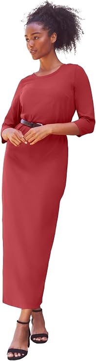 ellos Cotton Spandex Jersey Three-Quarter Sleeve Scoopneck Maxi Dress