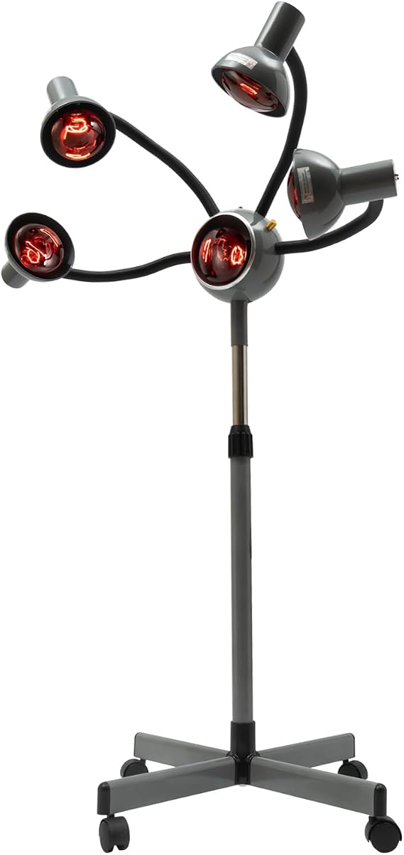 5 Head Infrared Heat Lamp, 750W Red Lamp Salon Hair Steamer, Portable Hair Dryer Stand Up, Salon Heat Lamp Machine for Perming Dyeing Shaping Baking Oiling Hair Care