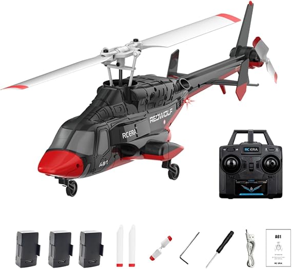RC ERA A61 Air-Wolf RC Helicopter, 1/52 Scale 2.4G 4CH Single Rotor Heli Military Aircraft with One-Key Start Altitude Hold Remote Control for Adults & Beginners