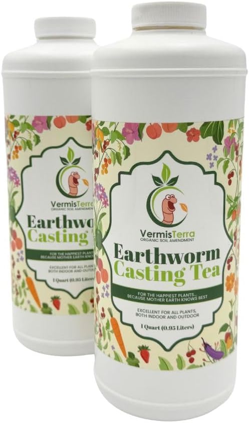 Worm Tea for Gardening and Composting - Set of 2 Quarts - Organic Earthworm Soil Enhancer - Vermicompost with Kelp - Increase Yields, Boost Growth - Vegetables, Flowers, Fruit and Trees - VermisTerra
