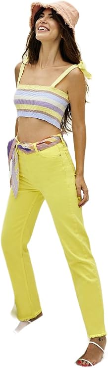 Trendyol Women Young Slim Basic Square Collar Knitwear Blouse Yellow