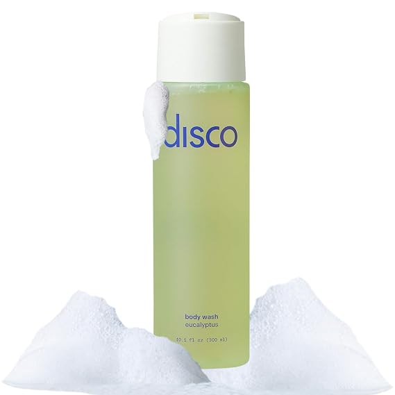 Disco Body Wash for Men All Natural, Vegan & Paraben Free Hydrating Shower Gel Soothing Cleanser with Refreshing Eucalyptus Scent for Daily Skin Care, Gym & Travel Essentials 10.1 fl oz Bottle