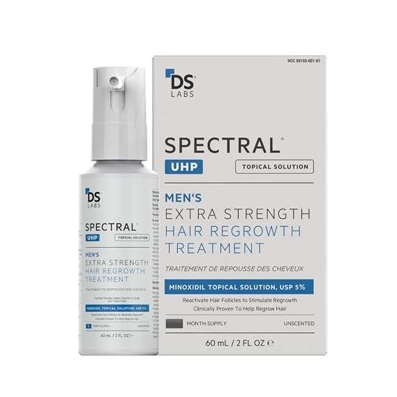 DS Labs Spectral.UHP 5% Minoxidil Hair Serum for Thinning Hair, 60 mL | 5% Minoxidil with Nanosome Technology in a fast-absorbing serum designed for daily scalp application.