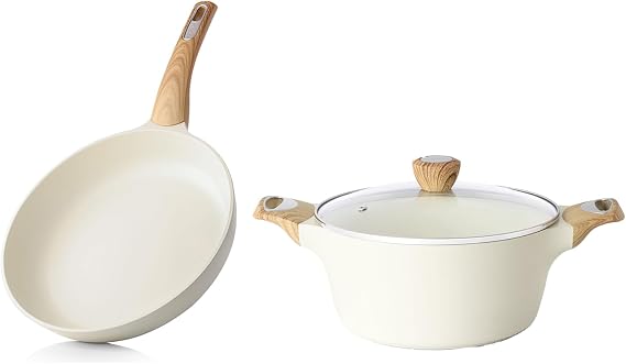 SENSARTE Ceramic Nonstick Frying Pan 8Inch Omelette with 4.5QT Stock Pot Soup Pot, Nontoxic Kithchen Pan, Free of Intentionally Added PTFE/PFAS