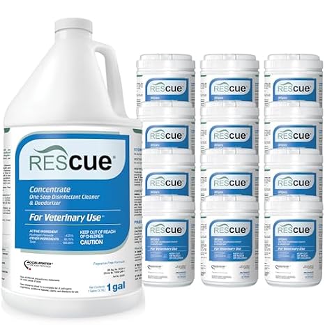 REScue Gallon Disinfectant and 12-Pack Wipes Canister Disinfectant for Vets Designed to Clean Kennels, Litter Boxes & More