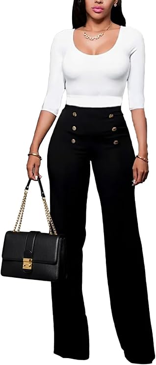 Women's Stretchy High Waisted Wide Leg Work Pants